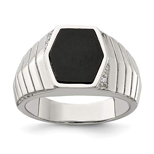 925 Sterling Silver Mens Cubic Zirconia Cz Black Onyx Band Ring Size 11.00 Man Fine Jewelry For Dad Mens Gifts For Him