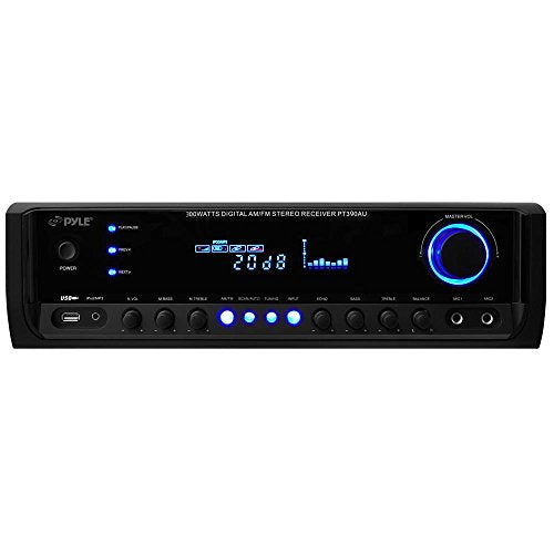 Load image into Gallery viewer, Home Audio Power Amplifier System - 300W 4 Channel Theater Power Stereo Sound Receiver Box Entertainment w/ USB, RCA, AUX, Mic w/ Echo, LED, Remote - For Speaker, iPhone, PA, Studio Use - Pyle PT390AU