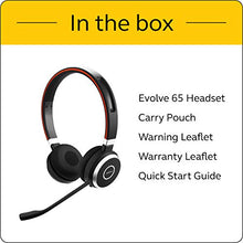 Load image into Gallery viewer, Jabra Evolve 65 UC Wireless Headset, Stereo – Includes Link 370 USB Adapter – Bluetooth Headset with Industry-Leading Wireless Performance, Passive Noise Cancellation, All Day Battery, Stereo Speaker, Model: 6599-829-409
