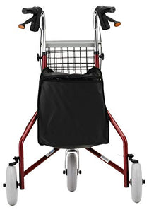 NOVA Traveler 3 Wheel Rollator Walker, All Terrain 8” Wheels, Includes Bag, Basket and Tray, Red