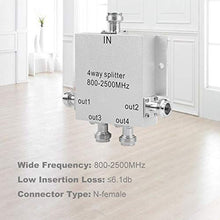 Load image into Gallery viewer, Bewinner 4-Way Power Splitter 800-2500MHz N Type Mobile Cell Phone Power Splitter Signal Repeater Amp Power Divider Connect with 4 Indoor Antennas, Low Noise &amp; High Performance
