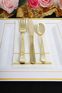 GLAM Dinner Napkins, Gold Trim, 100 Pack - 8x4 Inches Paper Napkins - Wedding Napkins, Disposable - Party Napkins, White and Gold