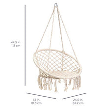 Load image into Gallery viewer, Best Choice Products Handwoven Cotton Macramé Hammock Hanging Chair Swing for Indoor &amp; Outdoor Use w/Backrest, Fringe Tassels, 265 Pound Capacity - Beige

