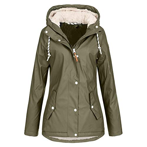 Pervobs Raincoats Waterproof Rain Jacket Active Outdoor Detachable Hooded Women's Trench Coats Windbreaker Jacket(3X-Large, B-Army Green)