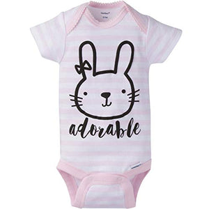 Gerber Baby Girls' 8 Pack Short Sleeve Onesies Bodysuits, Pink Bunny, 6-9 Months