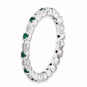 925 Sterling Silver Created Green Emerald Diamond Band Ring Size 7.00 Stone Stackable Gemstone Birthstone May Fine Jewelry For Women Gifts For Her