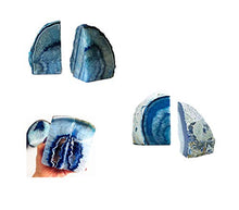 Load image into Gallery viewer, JIC Gem Home Decorative 2 to 3 Lbs  Polished Geode Agate Bookends 1 Pair with Rubber Bumpers Dyed Blue Color
