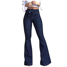 Load image into Gallery viewer, Fashion Women Ladys High Waisted Lacing Stretch Wide Leg Jeans Bell Denim Pants Blue
