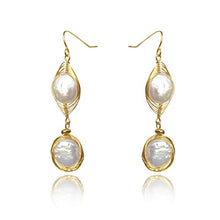 Load image into Gallery viewer, Baroque Pearl Dangle Earrings 14K Gold Plated with Natural Freshwater Pearl Demon Eye 2x Pearls Earring for Women Girl Gifts Present Valentines Birthday Anniversary Mothers Day Christmas

