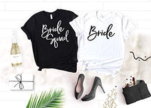 Load image into Gallery viewer, Bachelorette Party Shirts, Soft Crew Neck and V-Neck Customizable Bride Squad T-Shirts For The Bride and Bridesmaids, Rose Gold Graphic and Unique Shirt Colors
