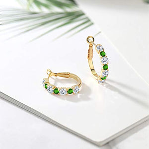 Gem Stone King 3.00 Ct G/H Lab Grown Diamond Green Simulated Tsavorite 18K Yellow Gold Plated Silver Earrings