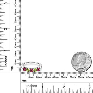 Gem Stone King 0.86 Ct Round Pink Tourmaline Green Peridot 925 Sterling Silver Ring (Size 6)