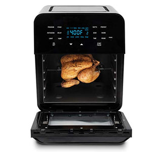 NUWAVE BRIO 14-Quart Large Capacity Air Fryer Oven with Digital Touch Screen Controls and Integrated Digital Temperature Probe; 3 Heavy-Duty NEVER-RUST Stainless Steel Mesh Racks Great for Multi-Level Family Meals; Drip Tray; Rotisserie Kit includes Skewe