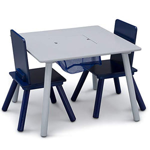 Delta Children Kids Table and Chair Set with Storage (2 Chairs Included) - Ideal for Arts & Crafts, Snack Time, Homeschooling, Homework & More, Grey/Blue