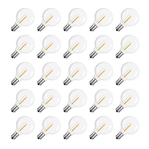 G40 Led Replacement Light Bulbs, E12 Screw Base Shatterproof LED Globe Bulbs Light for Outdoor String Lights,1Watt Equvalent to 5 Watt Incandescent Bulbs,Warm White, 25Pack