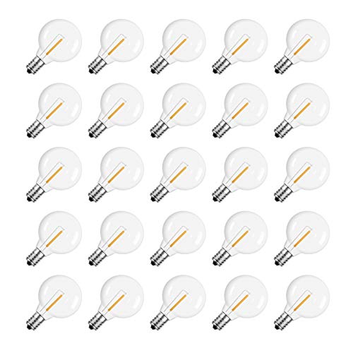 G40 Led Replacement Light Bulbs, E12 Screw Base Shatterproof LED Globe Bulbs Light for Outdoor String Lights,1Watt Equvalent to 5 Watt Incandescent Bulbs,Warm White, 25Pack