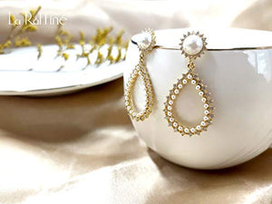 14K Gold Plated Pearl Ear Drop Earring with Retro palace Style S925 silver needle for Women Girl Gifts Present Valentines Birthday Anniversary Mothers Day Christmas (Gold)