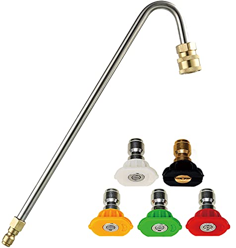RIDGE WASHER Gutter Cleaner Attachment for Pressure Washer, 120 Degree, Extension Wand Angled for Gutter Cleaning with 5 Spray Nozzle Tips, 1/4 Inch Quick Connect, 13 Inch, 4000 PSI