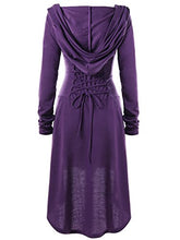 Load image into Gallery viewer, Gemijack Womens Renaissance Costumes Hooded Robe Lace Up Vintage Pullover High Low Long Hoodie Dress Cloak Purple
