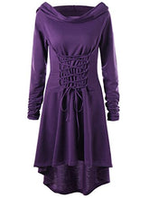 Load image into Gallery viewer, Gemijack Womens Renaissance Costumes Hooded Robe Lace Up Vintage Pullover High Low Long Hoodie Dress Cloak Purple
