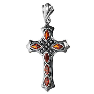 Cross Pendant Simulated Garnet Simulated Marcasite .925 Sterling Silver Charm - Silver Jewelry Accessories Key Chain Bracelet Necklace Pendants