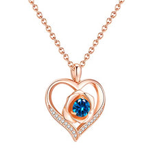 Load image into Gallery viewer, Rose Heart Necklace December Birthstone Blue Topaz Jewelry for Women Sterling Silver Rose Flower Heart Pendant Created Gemstone Women Girls Jewelry for Birthday Gift Anniversary Jewelry Gift for Her (Rose Gold-12-Dec.Blue Topaz)
