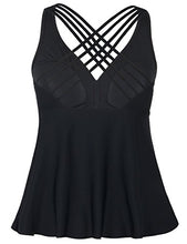 Load image into Gallery viewer, Firpearl Women's Tankini Swimsuits Cross Back Flowy Swim Tops Modest Swimwear US16 Black
