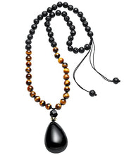 Load image into Gallery viewer, Jewever Black Obsidian Drop Pendant Necklaces for Women Tiger Eye with Lava Stone Chain Crystal Essential Oil Diffuser Long Necklace Healing Crystals
