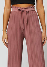 Load image into Gallery viewer, Women's Palazzo Pants with Paper Bag Waist Tie Waist and Micro Pleated Detail in Regular and Plus Sizes - Paper Bag Solid Dusty Mauve - Small - Medium - PB902-Mauve
