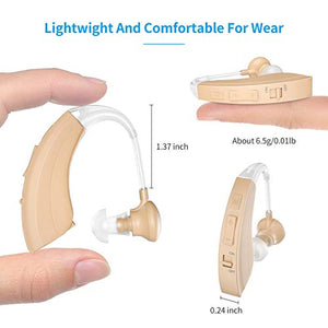 Digital Hearing Amplifier Aid - Personal Sound Device with 2Pcs 500hr Batteries, 4 Channels Noise Reduction, Hearing Aid Cleaning Kit for Adults and Seniors by iAid