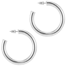 Load image into Gallery viewer, PAVOI 14K White Gold Colored Lightweight Chunky Open Hoops | 50mm White Gold Hoop Earrings for Women
