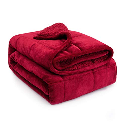 Sivio Sherpa Fleece Weighted Blanket for Adult, 15lbs Heavy Fuzzy Throw Blanket with Soft Plush Flannel, Reversible Twin-Size Super Soft Extra Warm Cozy Fluffy Blanket, 60x80 Inch Dual Sided Burgundy