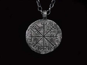 925 Sterling Silver Viking Compass Vegvisir Pendant Hand Hammered Norse Jewelry Necklace