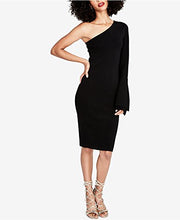 Load image into Gallery viewer, RACHEL Rachel Roy Women's One-Shoulder Bell-Sleeve Bodycon Dress Black Medium

