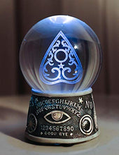 Load image into Gallery viewer, Ebros Wicca Sacred Moon Ouija Spirit Trance Board Evil Eye Pedestal Figurine with Blue and White LED Scrying Glass Gazing Ball Orb Fused with Scroll Lace Planchette Symbol

