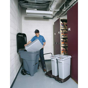 Rubbermaid Commercial Products Brute Rollout Plastic Trash/Garbage Can/Bin with Wheels, 65 GAL, for Restaurants/Hospitals/Offices/Back of House/Warehouses/Home, Gray (FG9W2100GRAY)