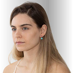 14K Gold Turquoise Teardrop Earrings - 14K Solid Yellow Gold Pear Shape Dangle Drop Earrings, 7x10mm Turquoise Gemstone, December Birthstone, Dainty Handmade Gift for Classy Women