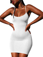Load image into Gallery viewer, LCNBA Sexy Spaghetti Strap Tank Dress Basic Backless Bodycon Club Party Mini Dress S White
