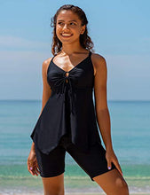 Load image into Gallery viewer, Firpearl Women's Black Bathing Suit Tops Flowy Swimsuit Crossback Plus Size Tankini Top US16 Black
