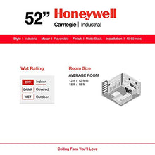 Load image into Gallery viewer, Honeywell Ceiling Fans 50614-01 Carnegie LED Ceiling Fan 52", Indoor, Rustic Barnwood Blades, Industrial Cage Light, Matte Black
