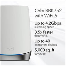 Load image into Gallery viewer, NETGEAR Orbi Whole Home Tri-band Mesh WiFi 6 System (RBK752) – Router with 1 Satellite Extender | Coverage up to 5,000 sq. ft., 40 Devices | AX4200 (Up to 4.2Gbps)
