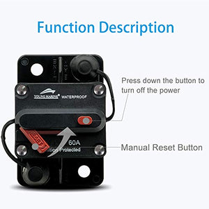 Young Marine Circuit Breaker for Boat Trolling with Manual Reset,Water Proof,12V- 48V DC (Surface Mount-60A)