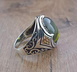 Handmade 925K Sterling Silver Mens Ring With Cubic Zircon Peridot color Stone