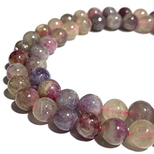 [ABCgems] Brazilian Cherry Tourmaline in Lepidolite (Gorgeous Inclusions- Mohs Hardness 7.5) 10mm Smooth Round Natural Semi-Precious Gemstone Healing Energy Beads