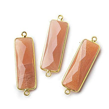 Load image into Gallery viewer, 31x11mm Vermeil Bezel Peach Moonstone Bar 2 Ring Connector North South 1 Piece
