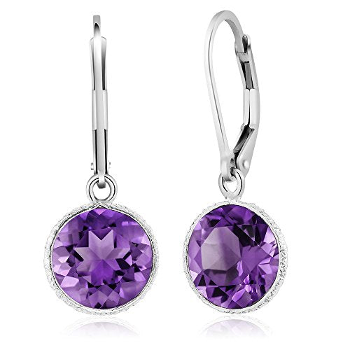 Gem Stone King 925 Sterling Silver Purple Amethyst Leverback Dangle Earrings For Women 8.00 Ctw Beautiful Gemstone Birthstone