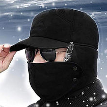 Load image into Gallery viewer, YINQAG Winter Warm Facemask Cap, 3 in 1 Bomber Hat with Full Face Ear Flap, Men Trapper hat with Fur Lined (Black)
