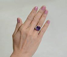Load image into Gallery viewer, RB Gems Sterling Silver 925 Ring Genuine Gems Cushion 12 mm Rhodium-Plated Finish Cocktail Style (10, Amethyst)
