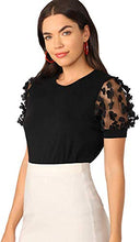 Load image into Gallery viewer, Romwe Women's Summer Short Sleeve Mock Neck Casual Blouse Tops Floral Black Large

