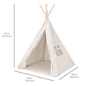 Best Choice Products 6ft Kids Cotton Canvas Play Tent Playhouse w/ Carrying Bag - White